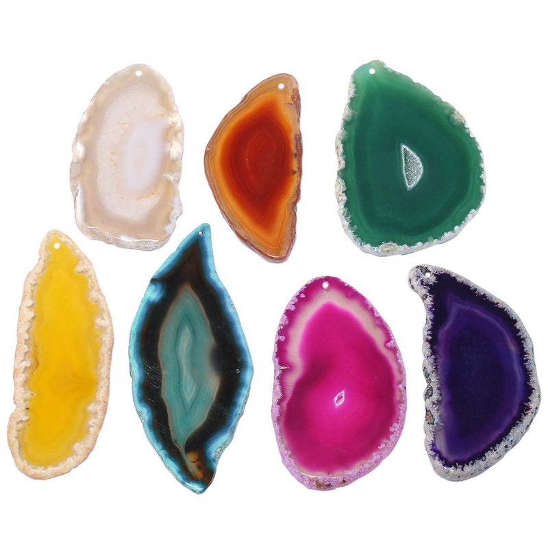 mookaitedecor Polished Agate Slices Geode Top Drilled Pendant Slice for Jewelry Making Pack of 12 - Image 4